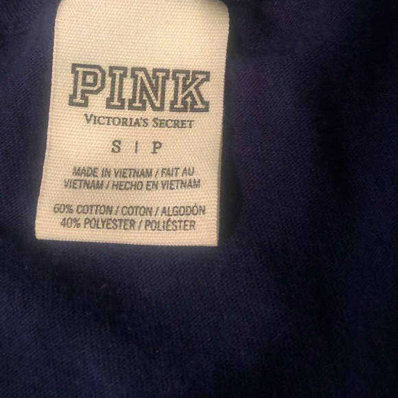VS Pink LOVE PINK navy & white Cuffed shirt sleeve Fitted T-shirt SZ S - Picture 4 of 4